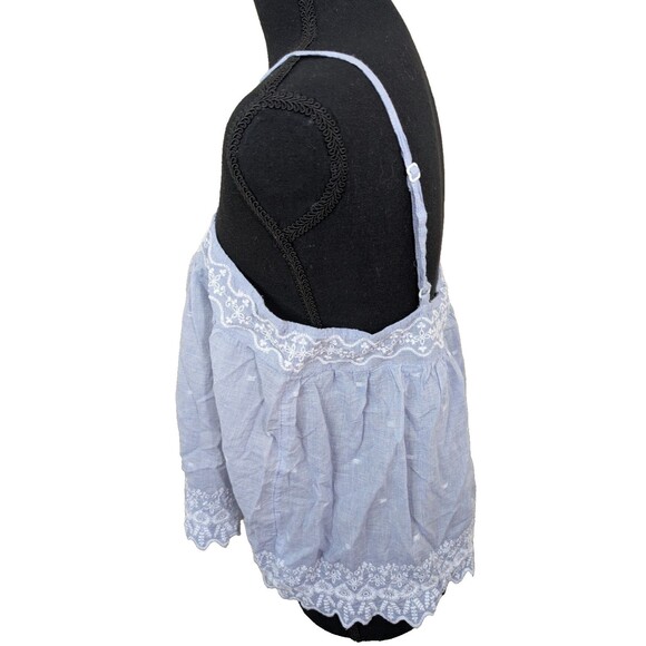 Joie Tank Top Blue Embroidered 100% Cotton Button Front Semi-Sheer Medium - Picture 3 of 12